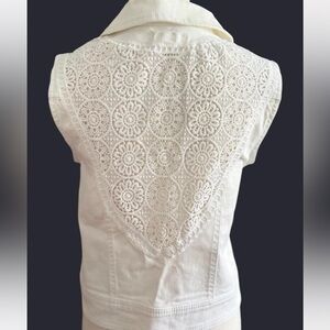 Mudd White Jean Vest with Crochet lace detailing on back